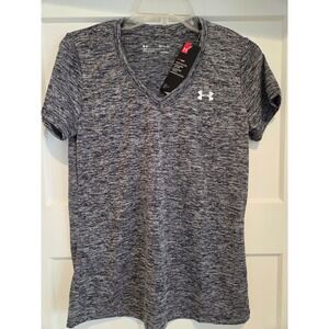 Under Armour Heatgear Loose Womens V Neck‎ T Shirt Short Sleeve Heather Gray SM